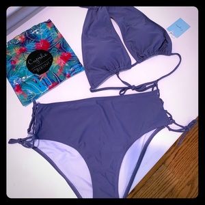 Plunging bikini top and bottoms